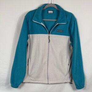 Columbia Teal & Light Gray Fleece Jacket. Womens Size M. Full Zip. Zip pockets